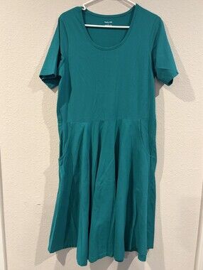 Svaha Usa Womens 100% Organic Cotton Green Short Sleeve Babydoll Dress Size L